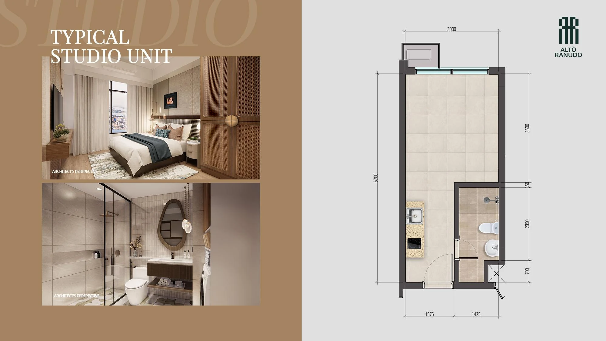 Studio - Typical Plan bare-unit architect perspective at Alto Ranudo