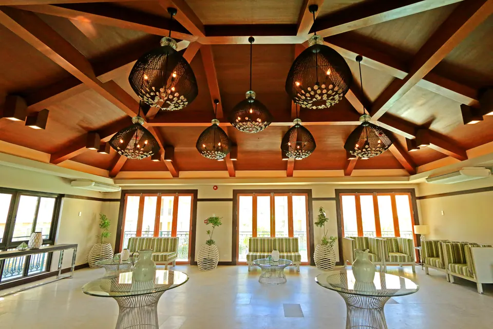 Amalfi function room with high wood ceiling and event space