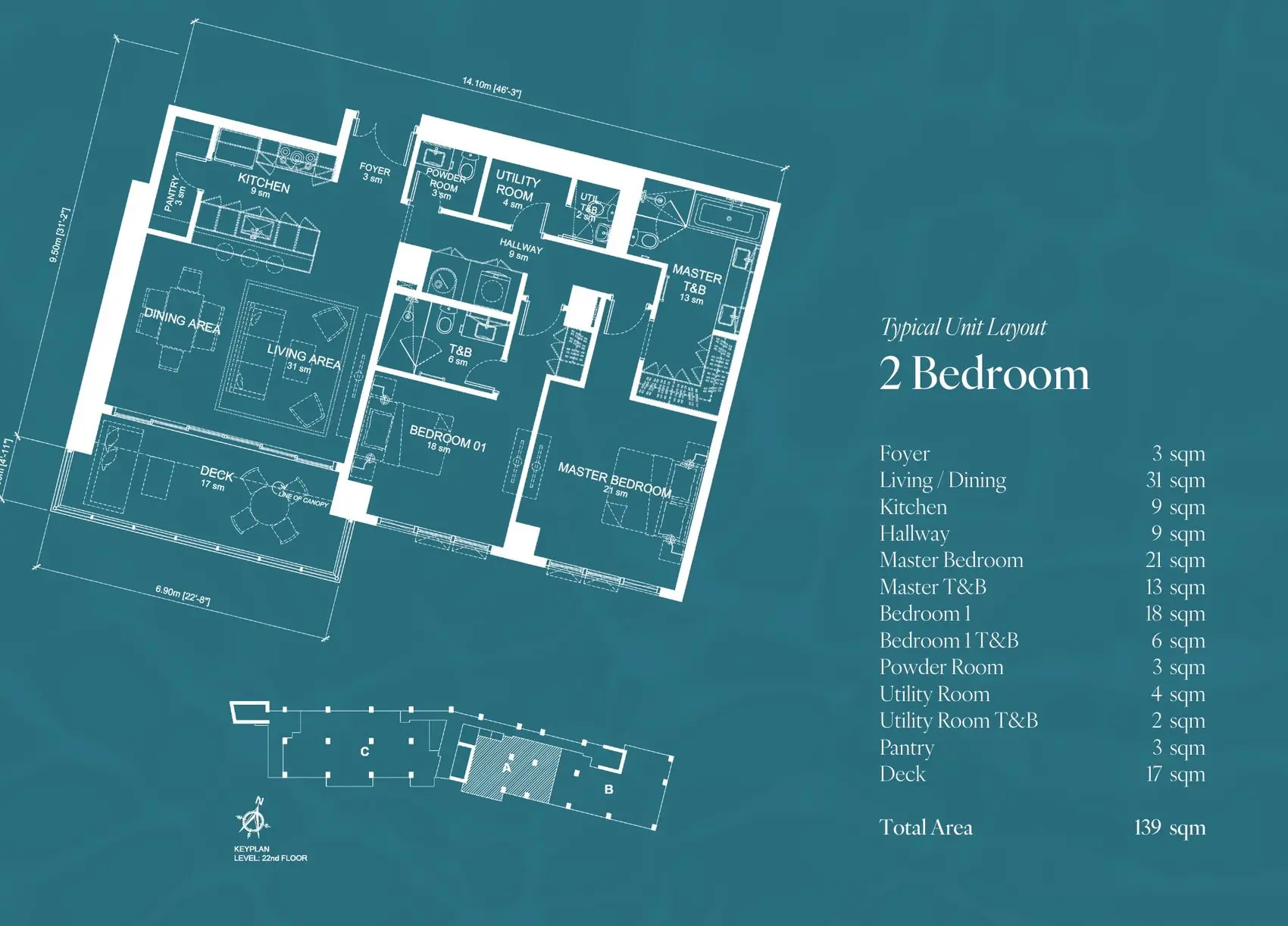 Aruga Mactan Tower 2 2 Bedroom floor plan, 139 sqm