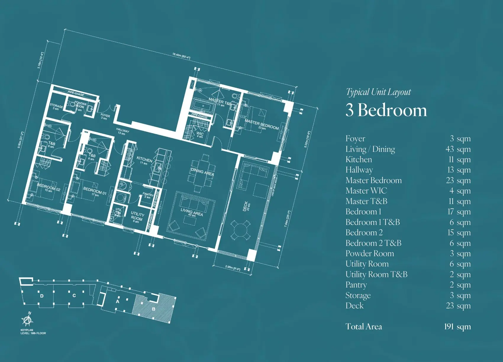 Aruga Mactan Tower 2 3 Bedroom floor plan, 191 sqm