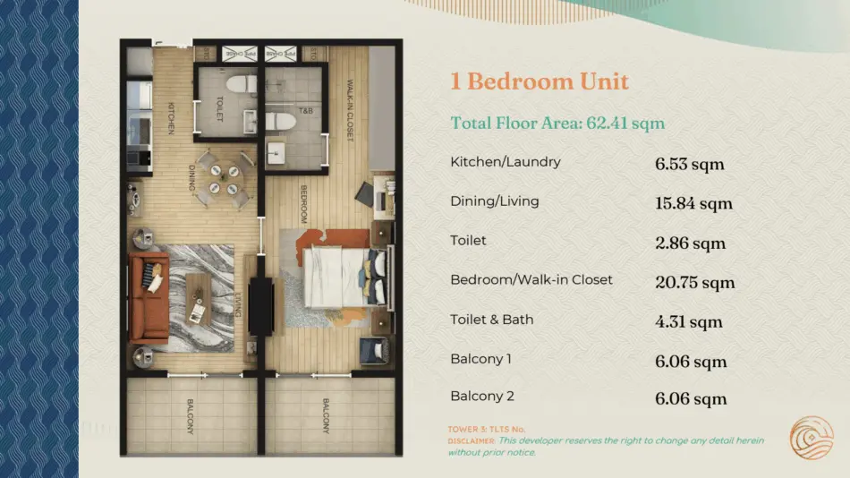 Costa Mira Mactan 1 bedroom unit floor plan