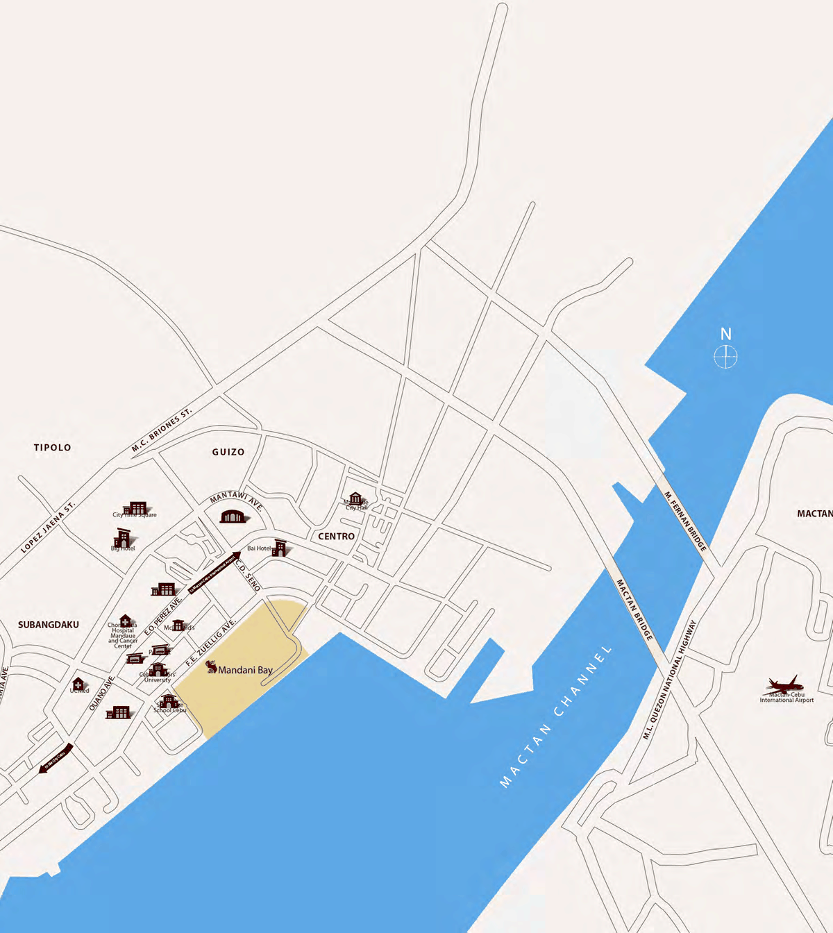 Mandani Bay vicinity map showing its position on the Mactan Channel in Mandaue City, Cebu