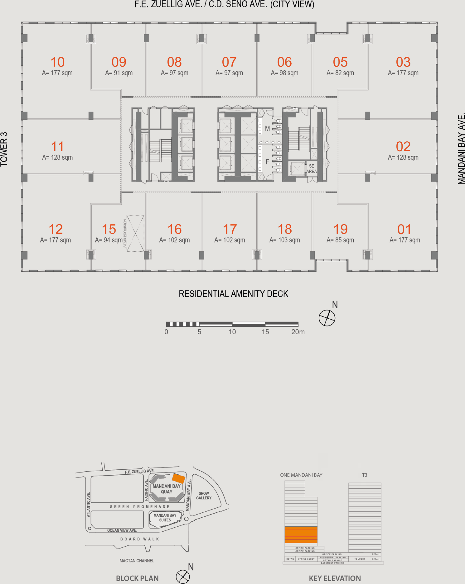 One Mandani Bay typical office floor plan for the 8th to 12th floors showing unit cuts and areas