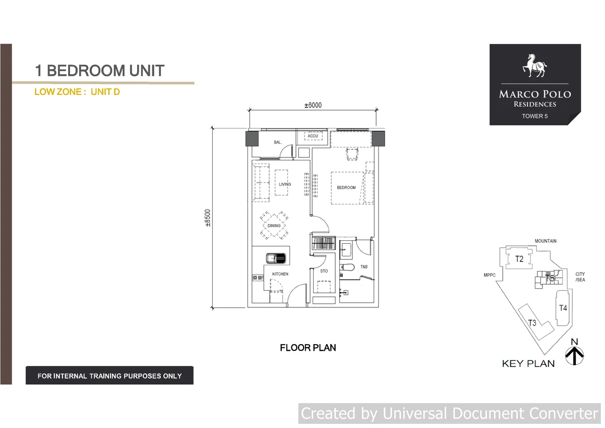 1 Bedroom floor plan at Marco Polo Parkplace