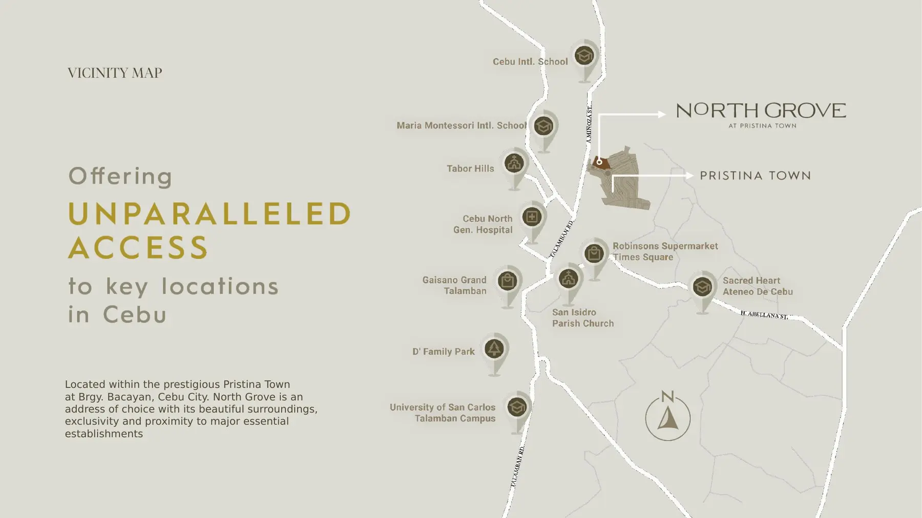 North Grove vicinity map showing access to key locations across Cebu