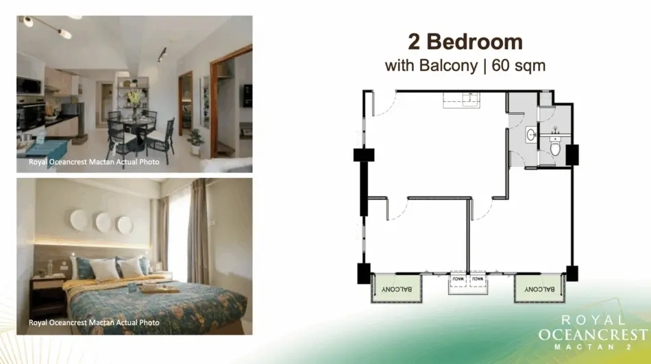 Royal Oceancrest 2 bedroom unit floor plan, 60 sqm