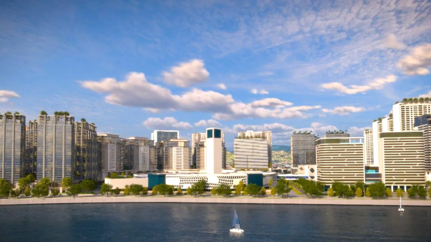 South Coast City waterfront skyline concept from official SM Estates material