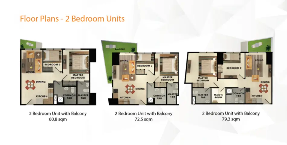Taft East Gate 2 bedroom unit floor plan, 79.39 sqm