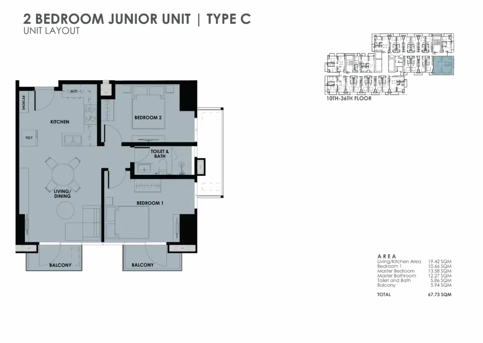 2 Bedroom Junior Type C unit floor plan